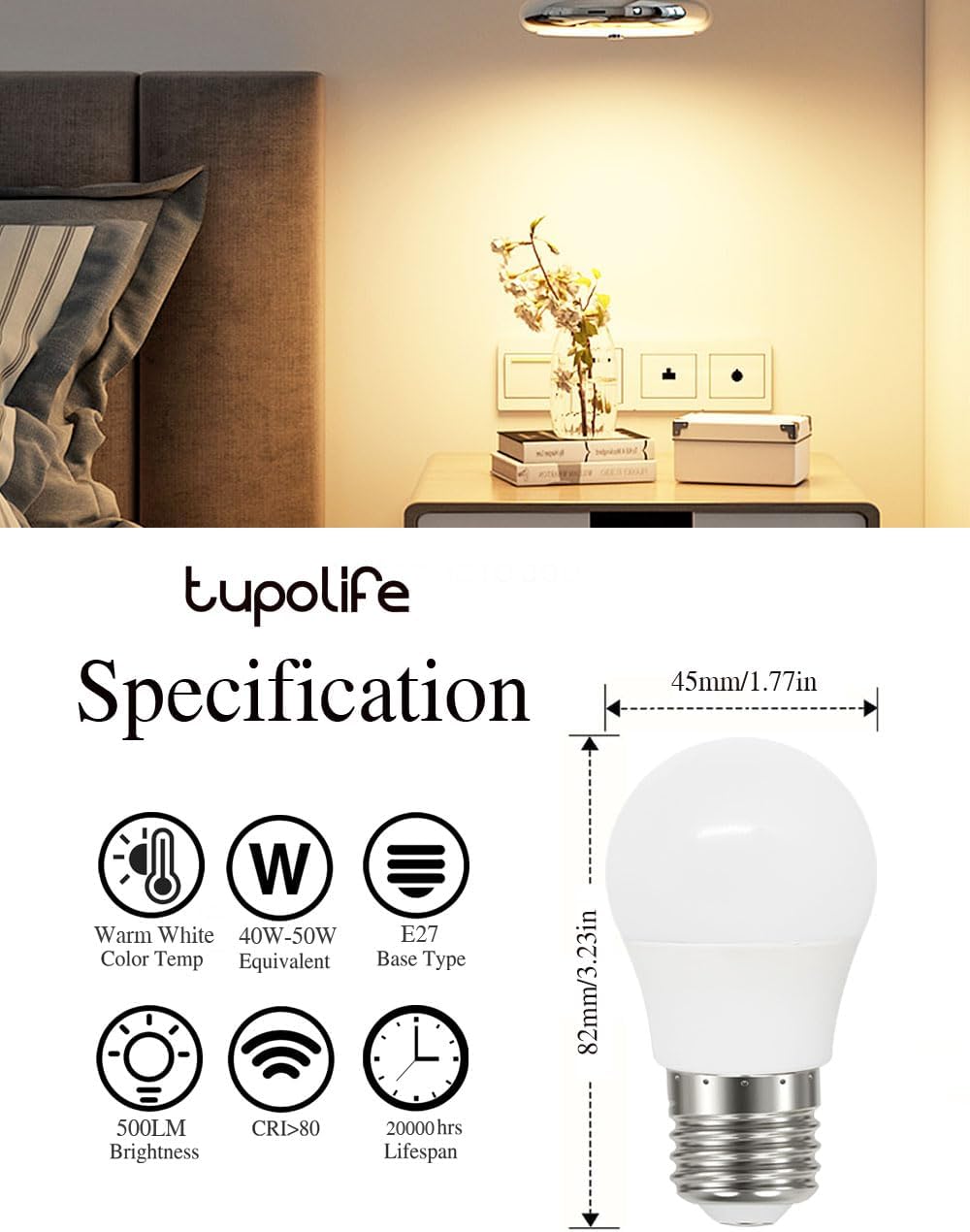 Detalle 1 de Tupolife E27 Dimmbare Warmweiß 5W