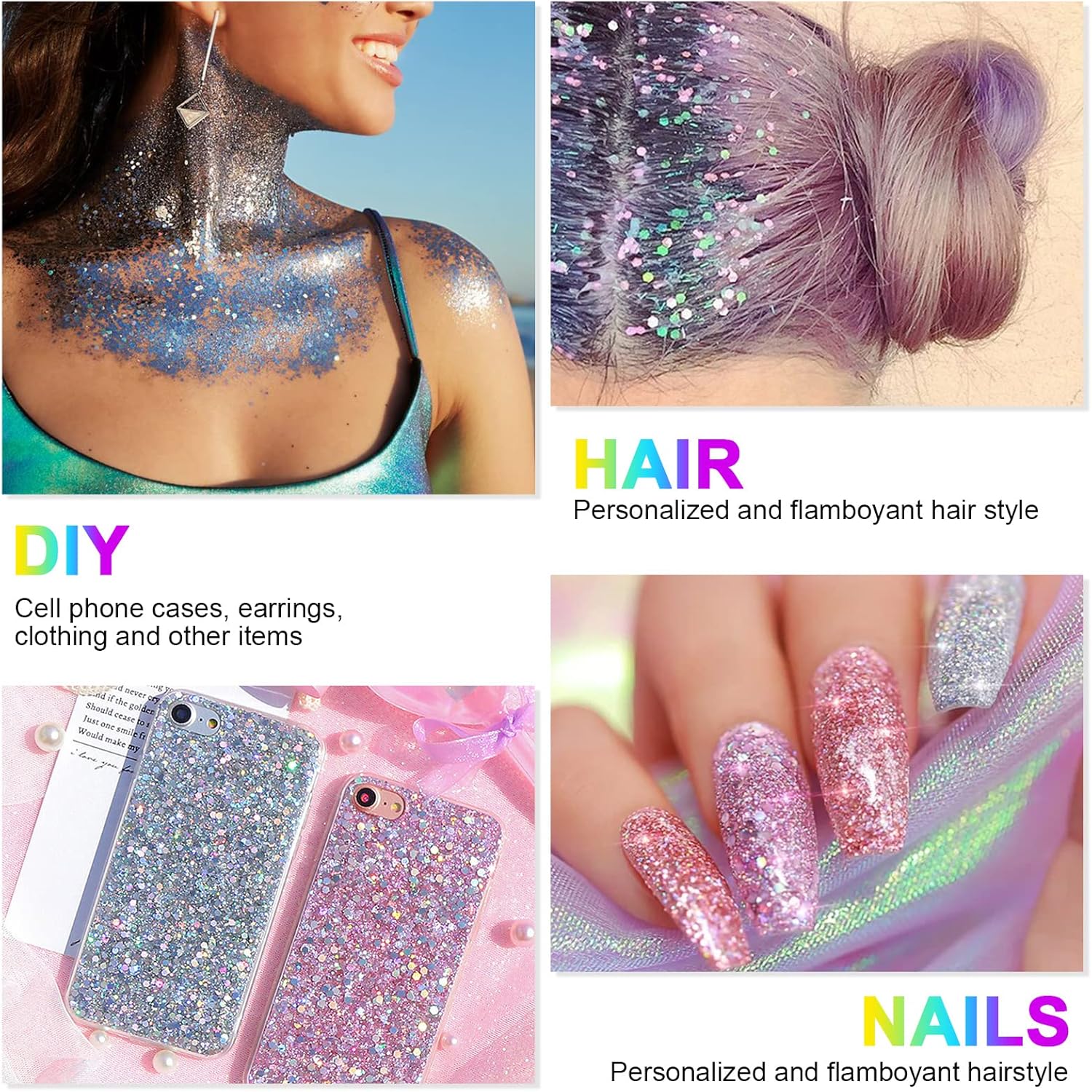Detalle de URAQT Gel à paillettes Sirène : gros sequins scintillants pour visage et corps