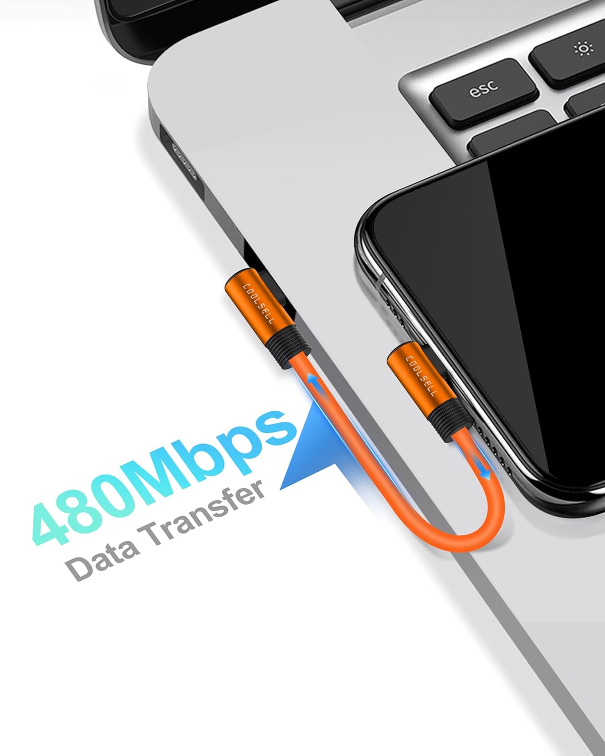 Detalle de COOLSELL 90° Right Angle Short USB‑C to USB‑C Cable (15/30/50cm) with 60W Fast Charging