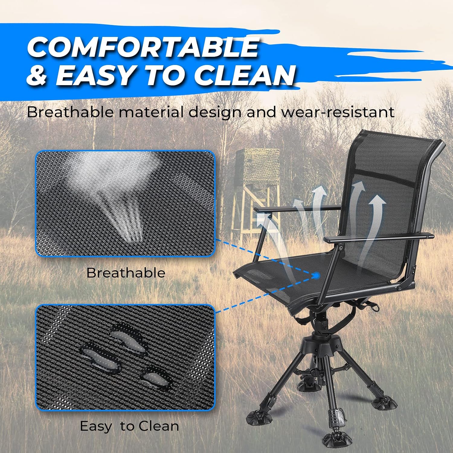 Thumbnail 5 de KEMIMOTO B1702-00301BK Hunting Blind Chair, 360° Swivel, Adjustable Height