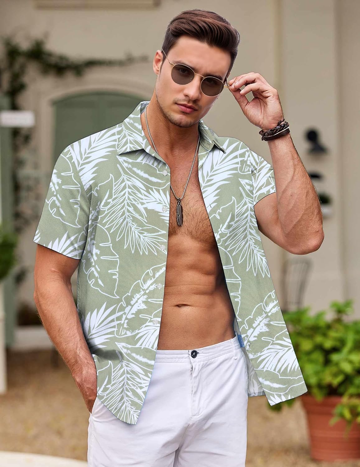 Detalle de Chemise hawaïenne homme Gavliuu à manches courtes imprimé tropical