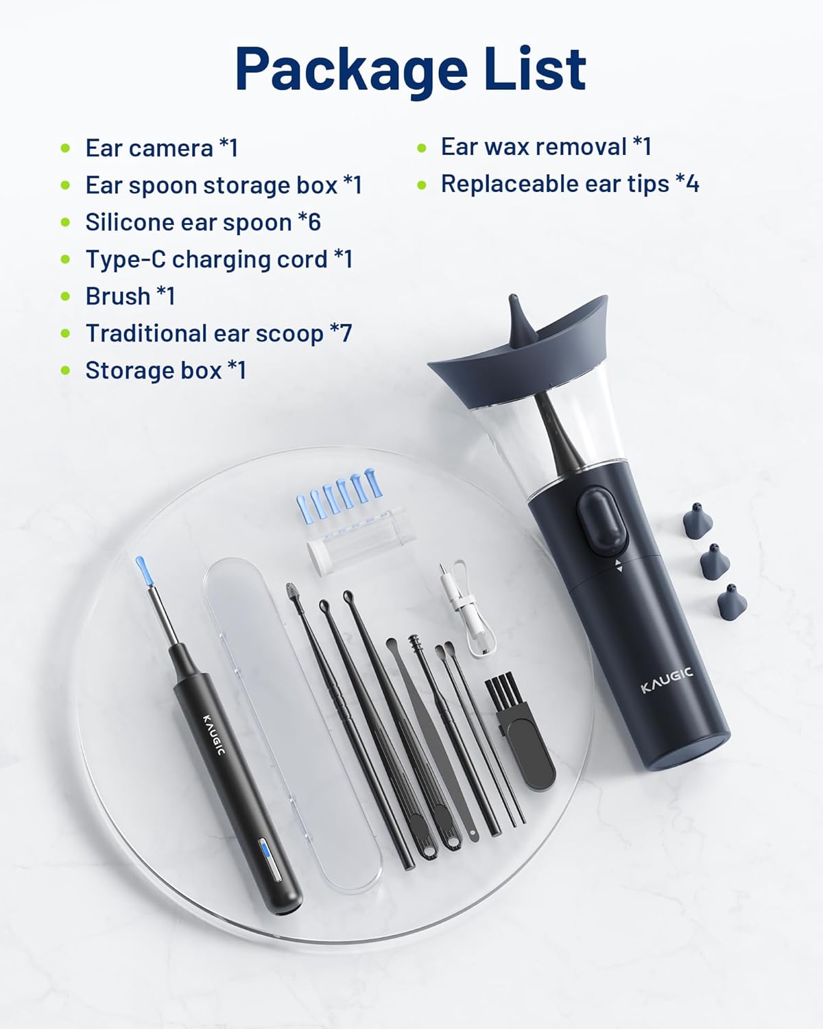 Thumbnail 6 de KAUGIC Ear Wax Removal Kit with One-Hand Manual Ear Cleaner, Camera Inspection, 7-Piece Set (Blue)