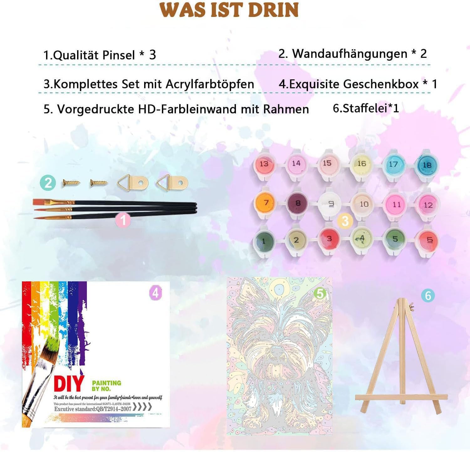 Detalle de Gemartmall Hund Malen nach Zahlen mit Rahmen und Staffelei – DIY Bastelset 20x30 cm