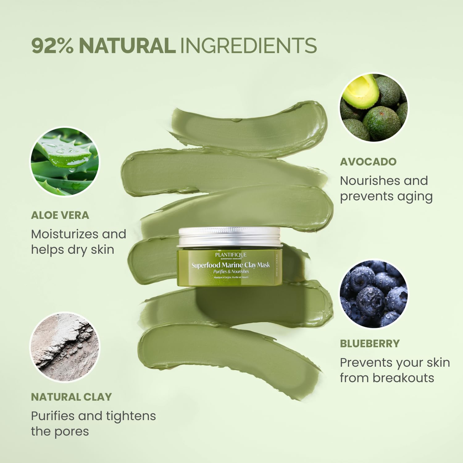 Detalle de PLANTIFIQUE Korean Skincare Clay Mask – Hydrating Avocado & Superfoods Mud Mask