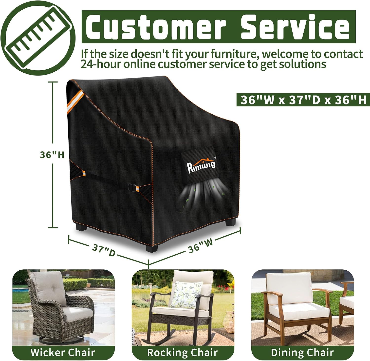 Detalle 2 de Rimwig 36"W x 37"D x 36"H Patio Chair Covers, 2-Pack, Waterproof Oxford