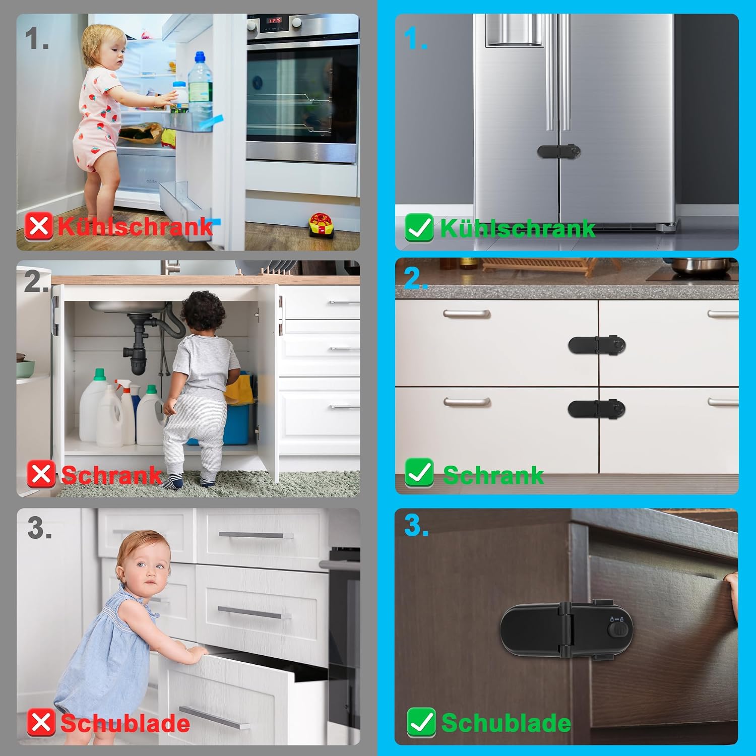 Thumbnail 4 de REDTRON Kindersicherung Schrank Schwarz 4er Pack