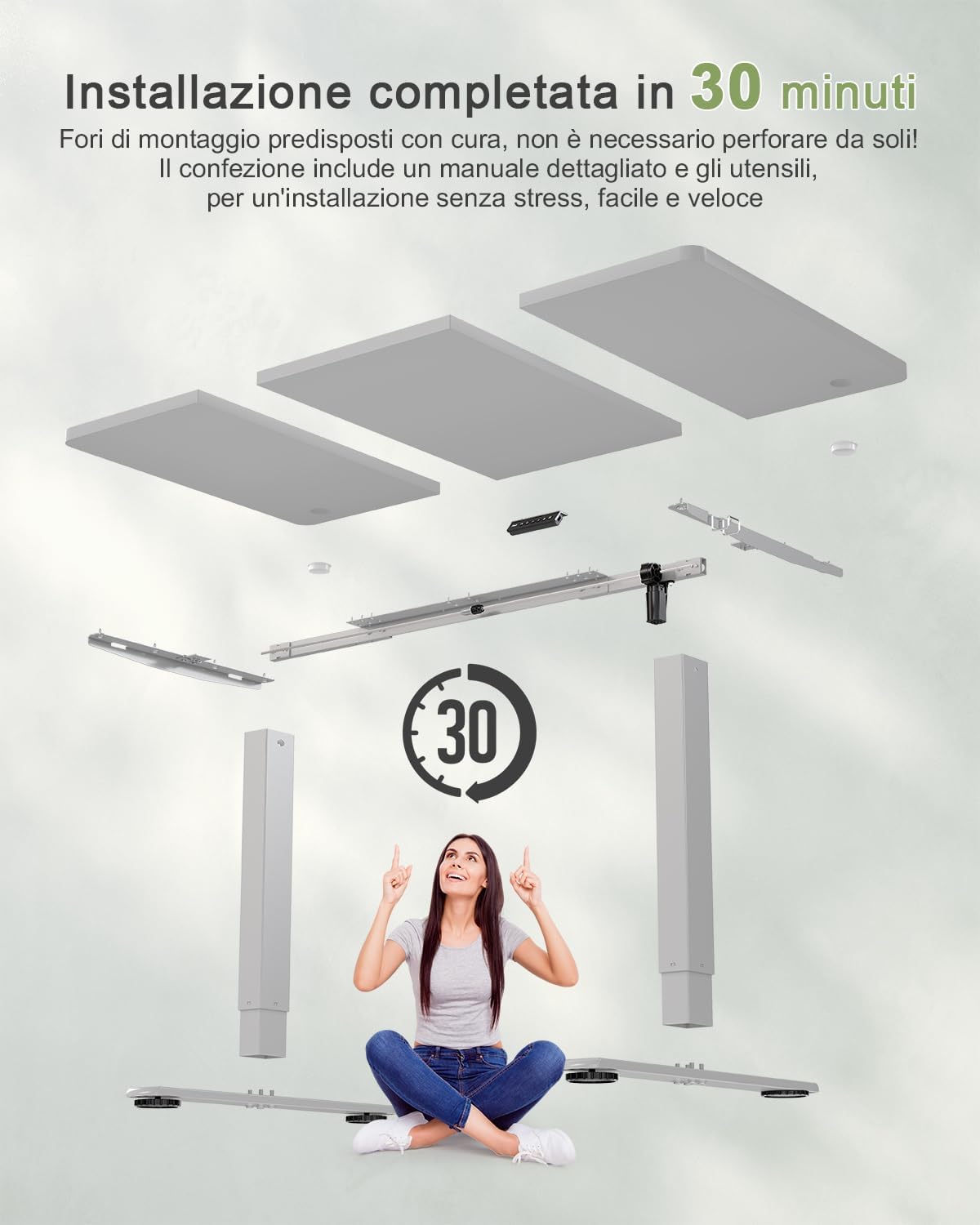 Thumbnail 3 de JUMMICO scrivania regolabile in altezza elettrica con smart panel e USB (120 x 60 cm) – grigio