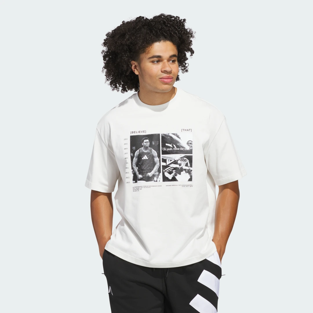 Detalle de Camiseta Anthony Edwards de Adidas (blanca)