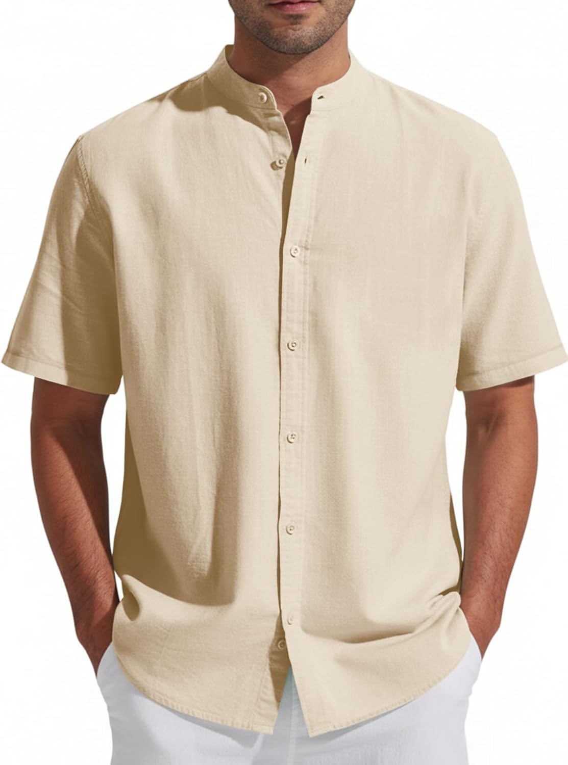 Detalle 2 de Friptspyg Chemise en Lin à Manches Courtes pour Hommes — Décontractée et Respirante