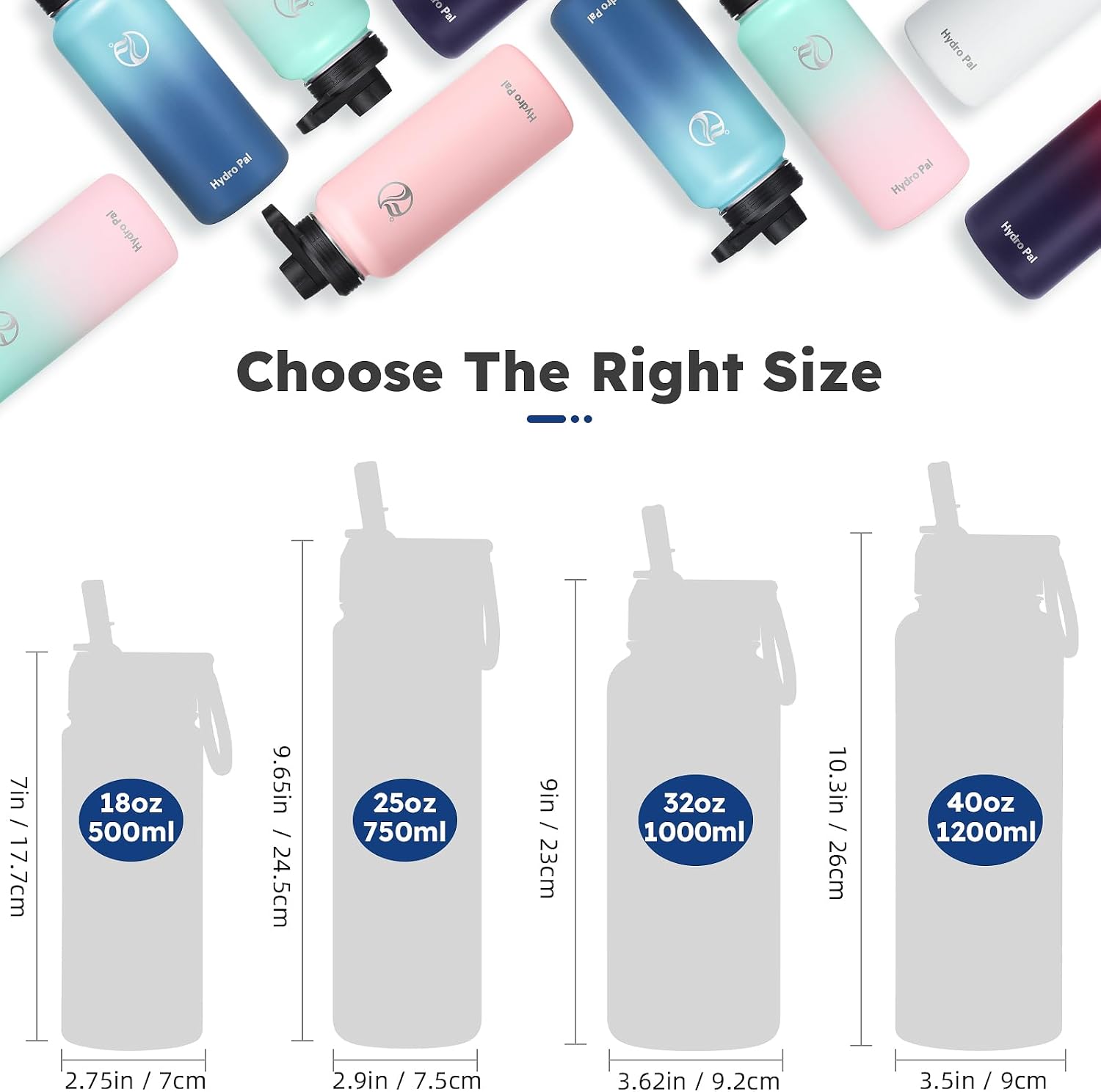 Thumbnail 6 de HydroPal Vacuum Insulated Water Bottle 1200ml / 1000ml / 750ml / 500ml with 2 Lids (Straw & Spout) – BPA Free Stainless Steel