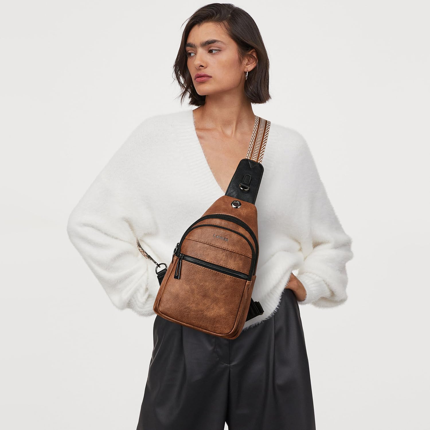 Thumbnail 2 de LATMAP Leather Small Sling Bag: Crossbody/Chest Bag for Women & Men