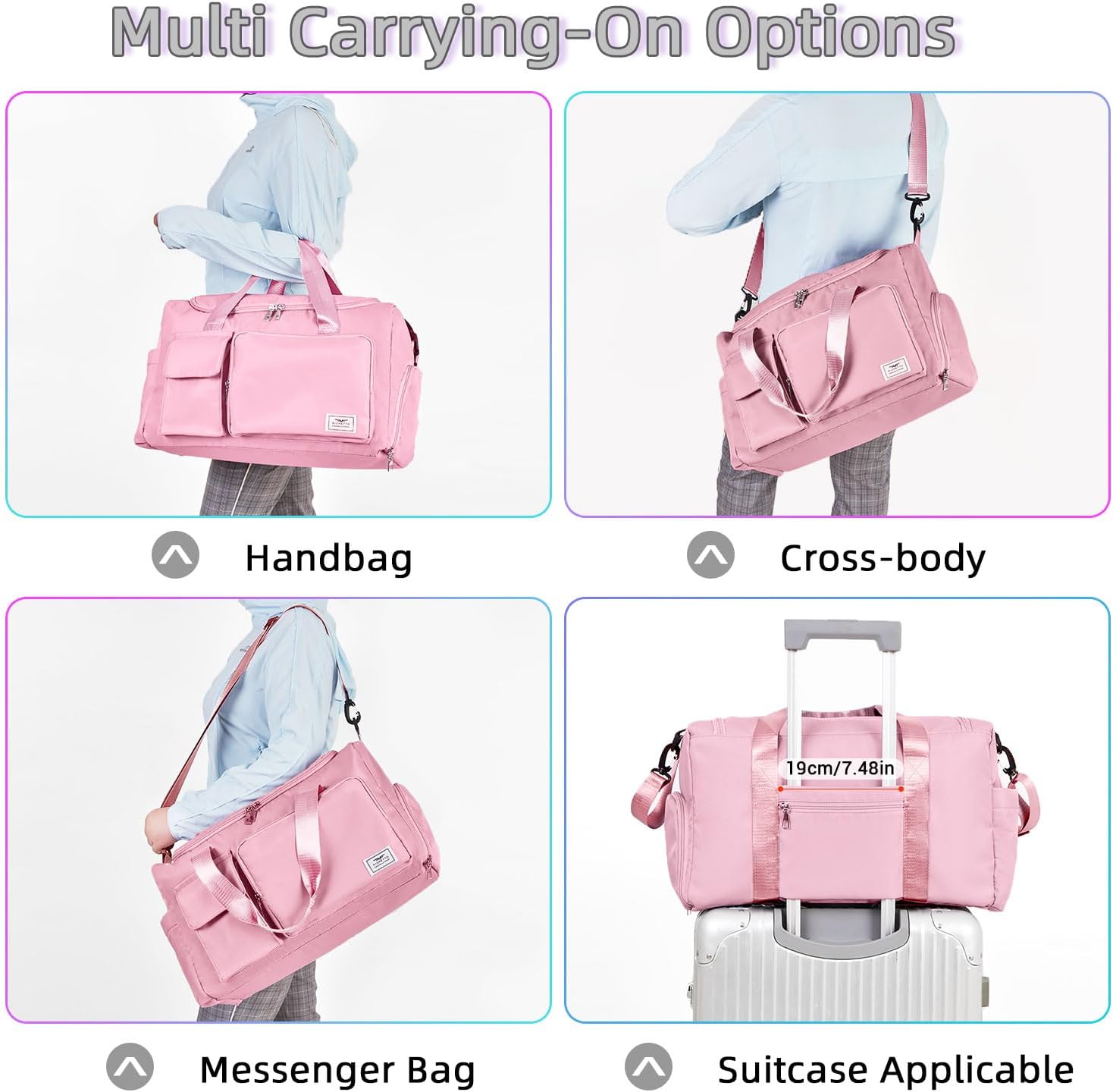 Detalle de FIORETTO Duffle Gym Bag with Wet Pocket & Shoe Compartment – 30L, Pink