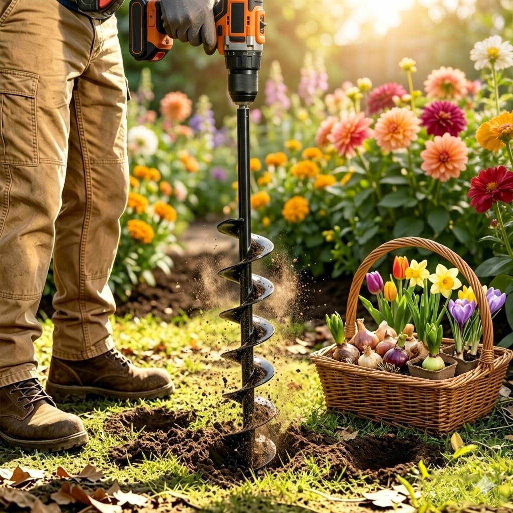 Thumbnail 6 de 8x60cm Garden Planting Auger for Cordless Drill with 3/8" Hex Drive (Black) – Heavy Duty, Deep-Reach