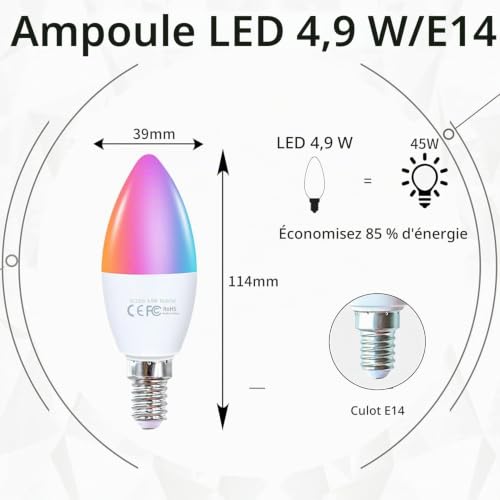 Thumbnail 6 de Fitop Ampoules intelligentes Alexa E14: RGB 16 Millions de couleurs, 4,9W, WiFi, compatible Alexa/Google Home (paquet de 2)