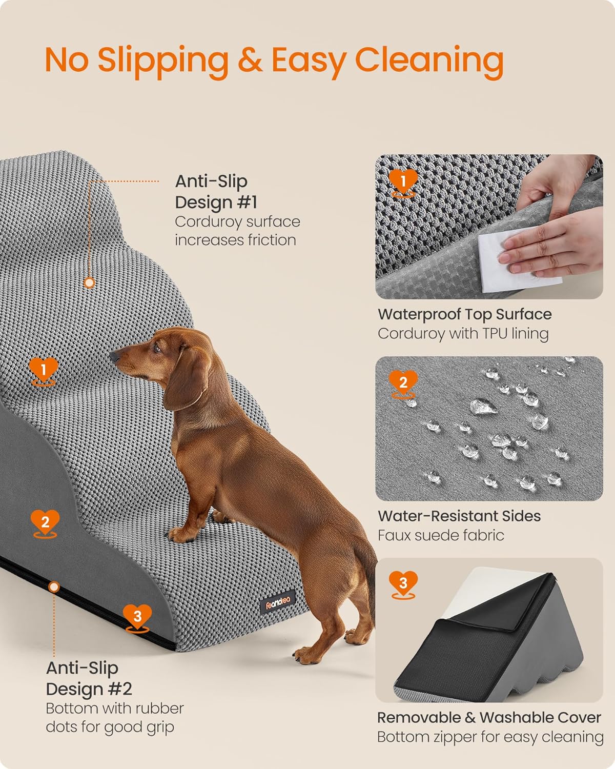 Thumbnail 4 de Feandrea 4-Step Dog Stairs (Waffle-Patterned Corduroy) PPS014GD01 in Dove Grey