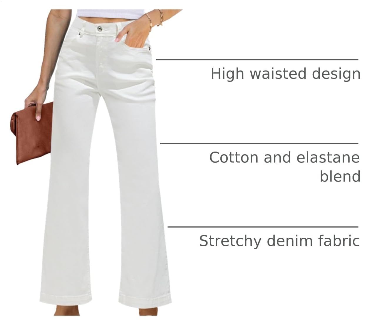 Detalle de GRAPENT High Waisted Flare Jeans for Women — Stretch Denim Wide Leg (33" Long, 31" Regular, 28" Petite)