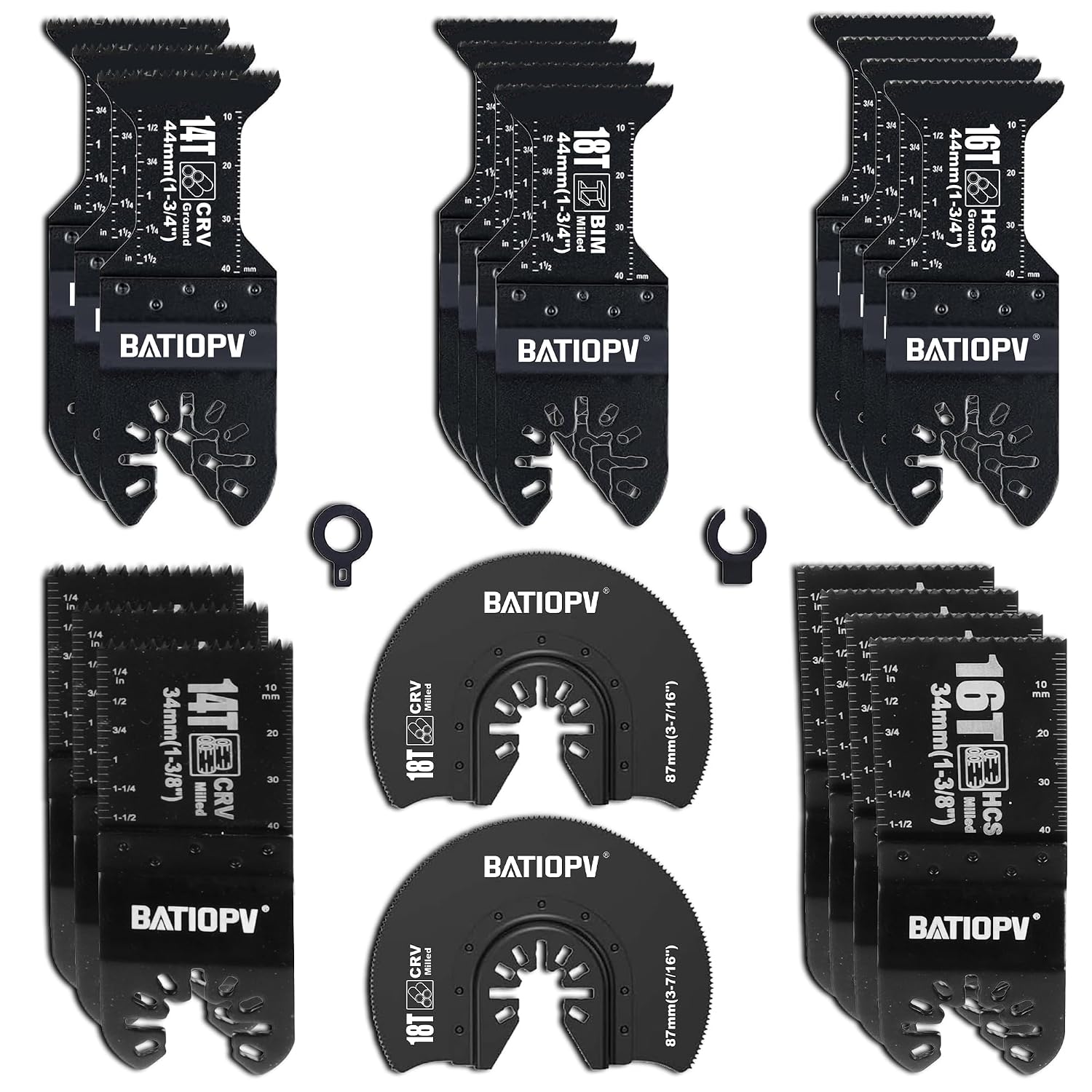 Detalle de Set BATIOPV da 22 lame per utensile multifunzione con attacchi universali