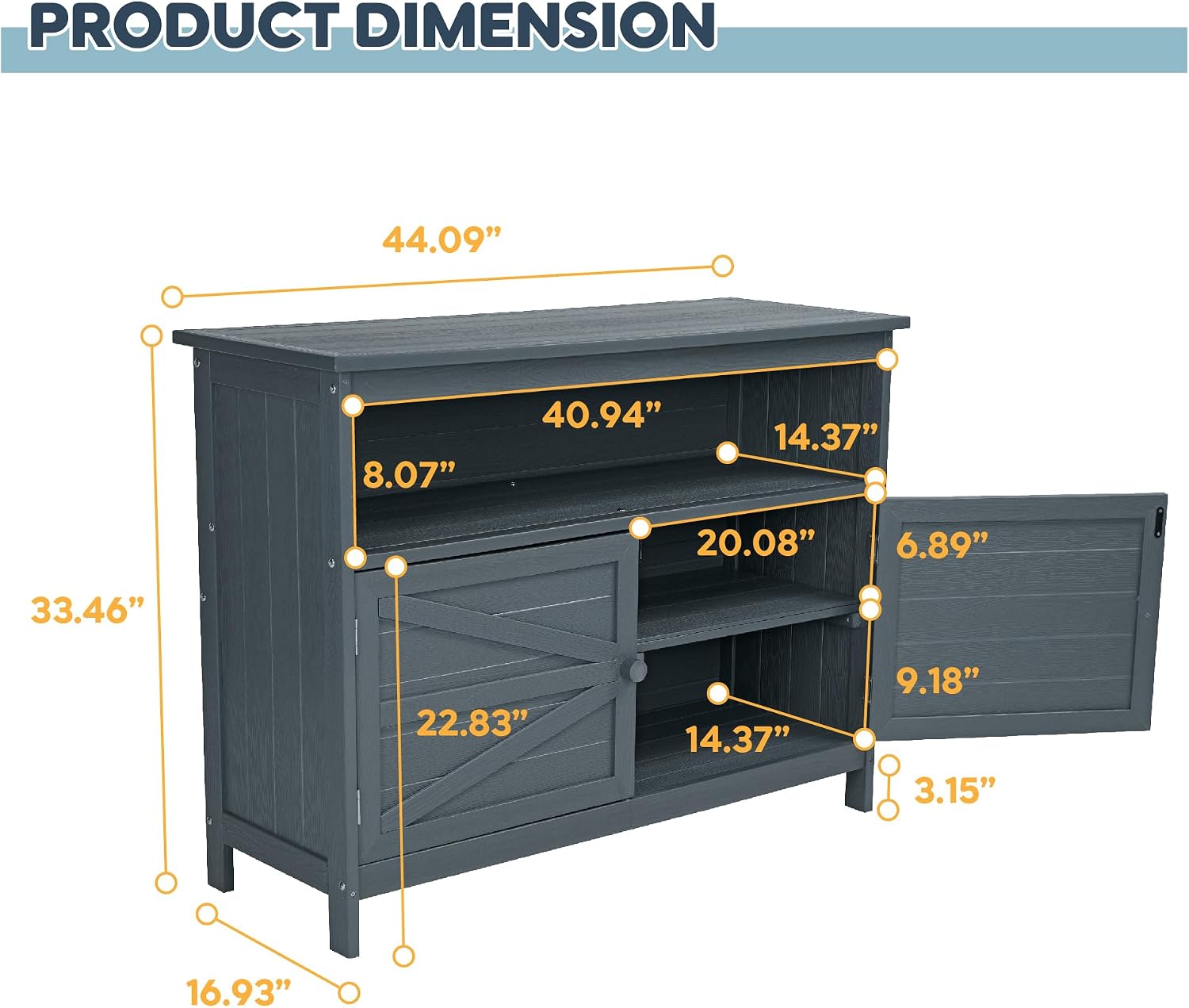 Detalle de Congfutt HIPS Outdoor Storage Cabinet, Gray, Magnetic Doors, 3 Shelves