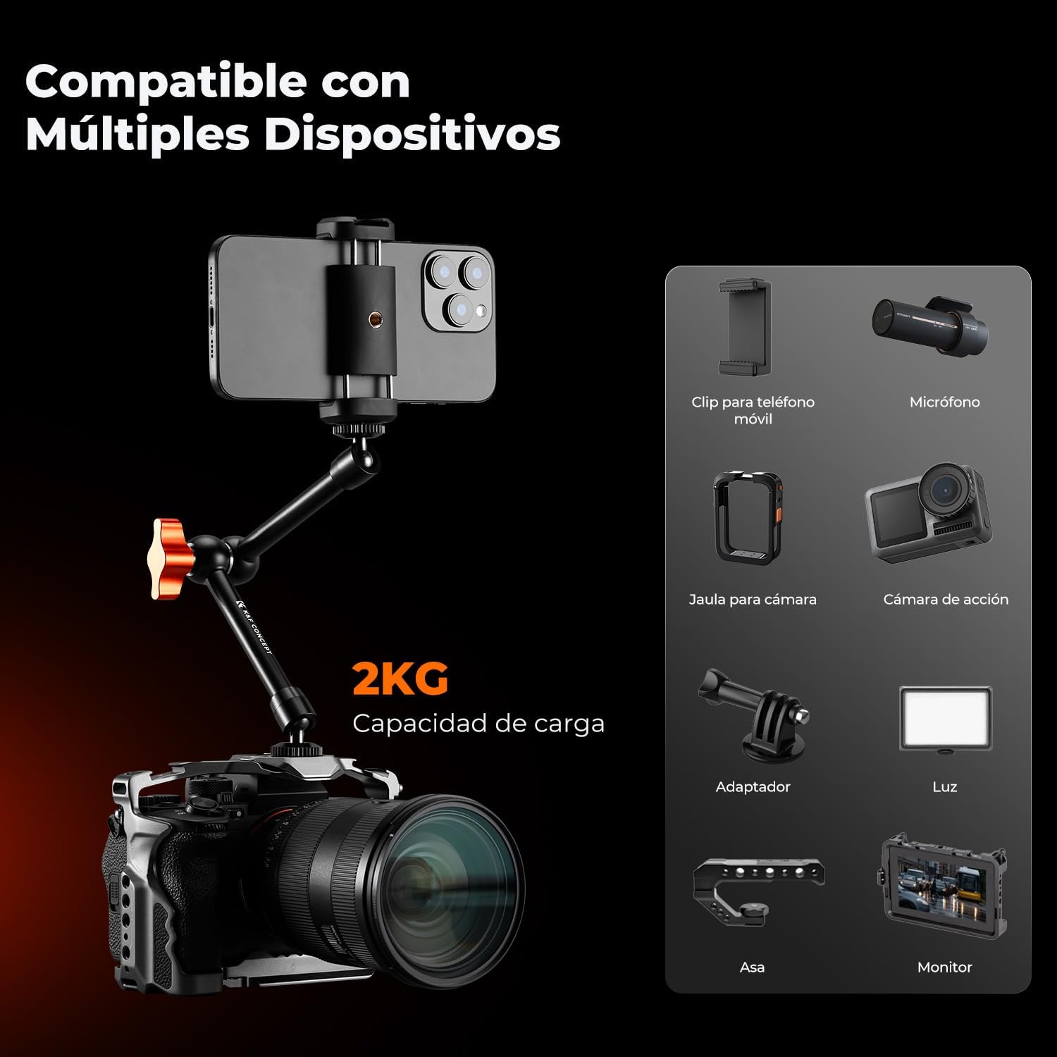 Detalle 2 de K&F CONCEPT Brazo mágico 9,8 pulgadas