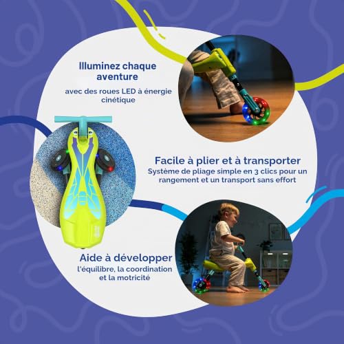 Detalle de Scuttlebug 8615 Tricycle Lumineux luciole pour Enfant 1-3 Ans – Vert, Guidon antenne, Roues LED et pliable