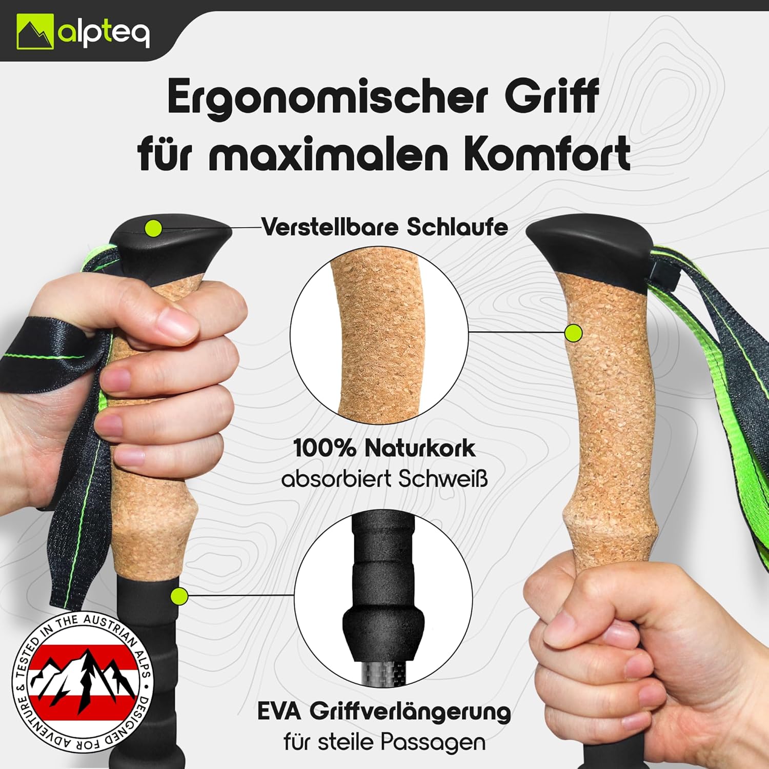 Thumbnail 3 de Alpteq Wanderstöcke faltbar Carbon oder Aluminium mit Korkgriff – leichte, kompakte Trekking- und Nordic-Walking-Stöcke