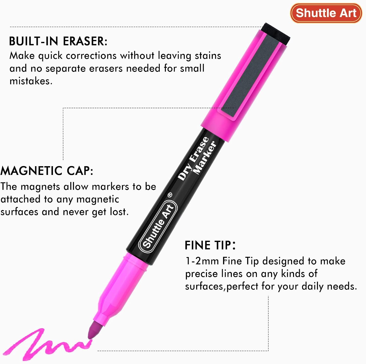 Detalle 2 de Shuttle Art SADEM-C16*2-black barrel Dry Erase Markers, 32-Pack, 16 Colors