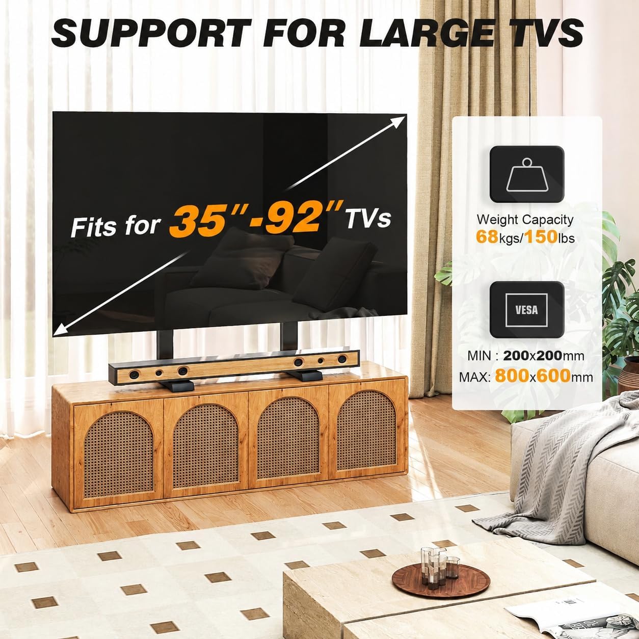 Detalle de 5Rcom UT3004 Tabletop TV Stand, Height Adjustable, 150-lb Capacity