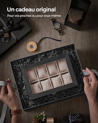 Thumbnail 7 de SONGMICS Boîte à Montres 8 Emplacements JOW008B01 – Écrin en bois avec couvercle en verre