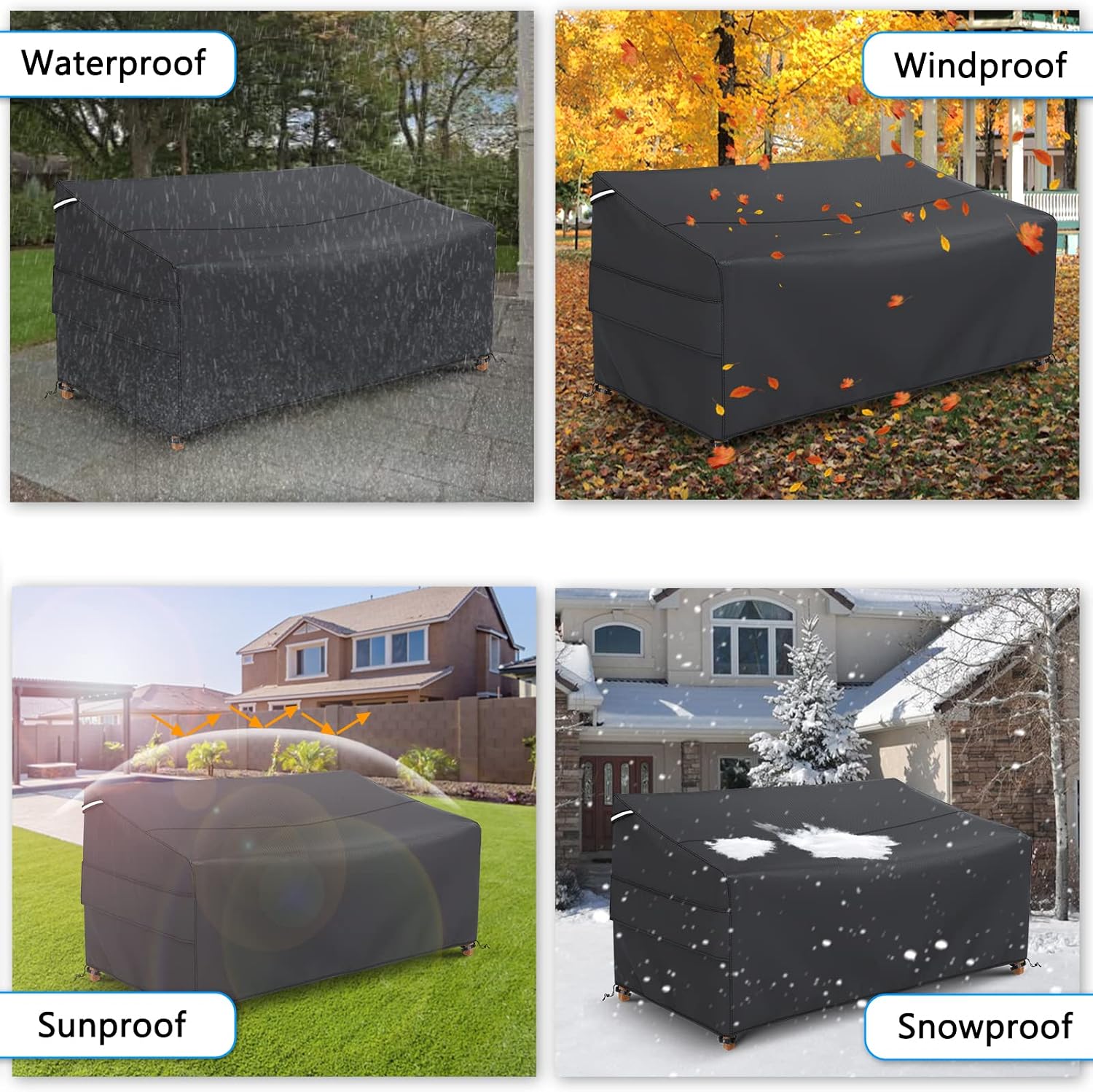 Detalle de Gasadar X62 Patio Sofa Cover, Waterproof 500D Oxford, Black