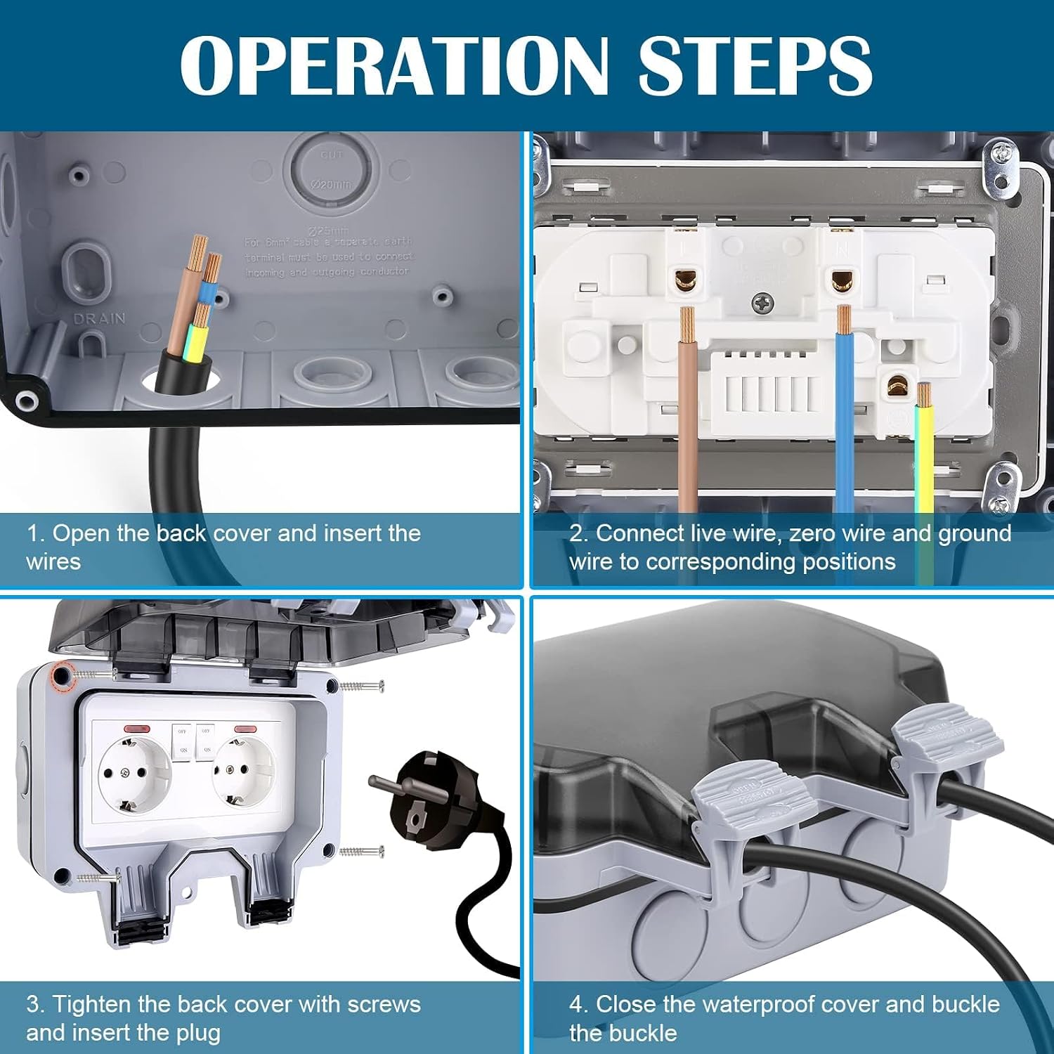 Detalle 2 de HOSPAOP MPG2-G dubbel buitenstopcontact IP66 met schakelaars en klapdeksel