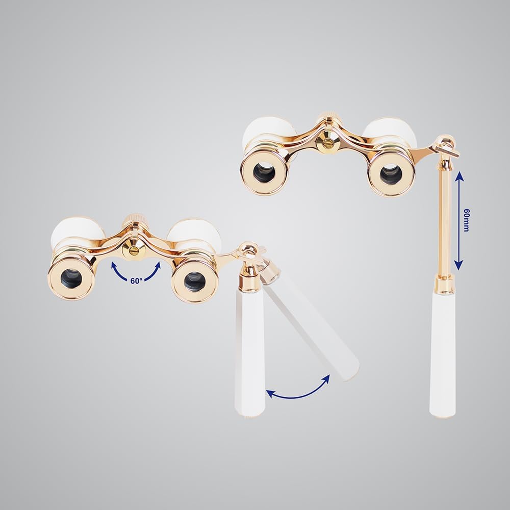 Detalle de Aomekie Theatre Opera Glasses with Handle 3x25 – Compact Folding Binoculars for Theatre and Horse Racing (White)