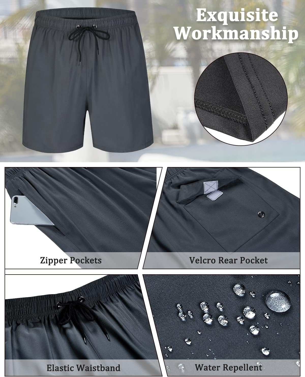 Thumbnail 4 de SILKWORLD men’s 2-in-1 swimming shorts with compression liner and zipper pockets
