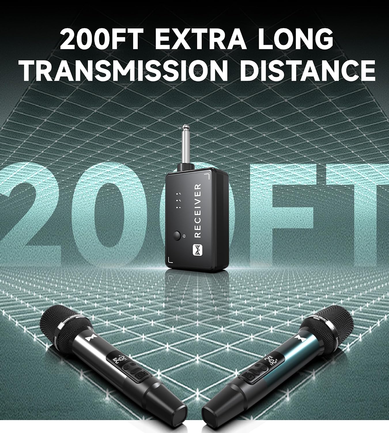 Detalle de ECHOMUSSY YA-09 Dual Wireless Karaoke Microphones, All-Metal 2.4GHz