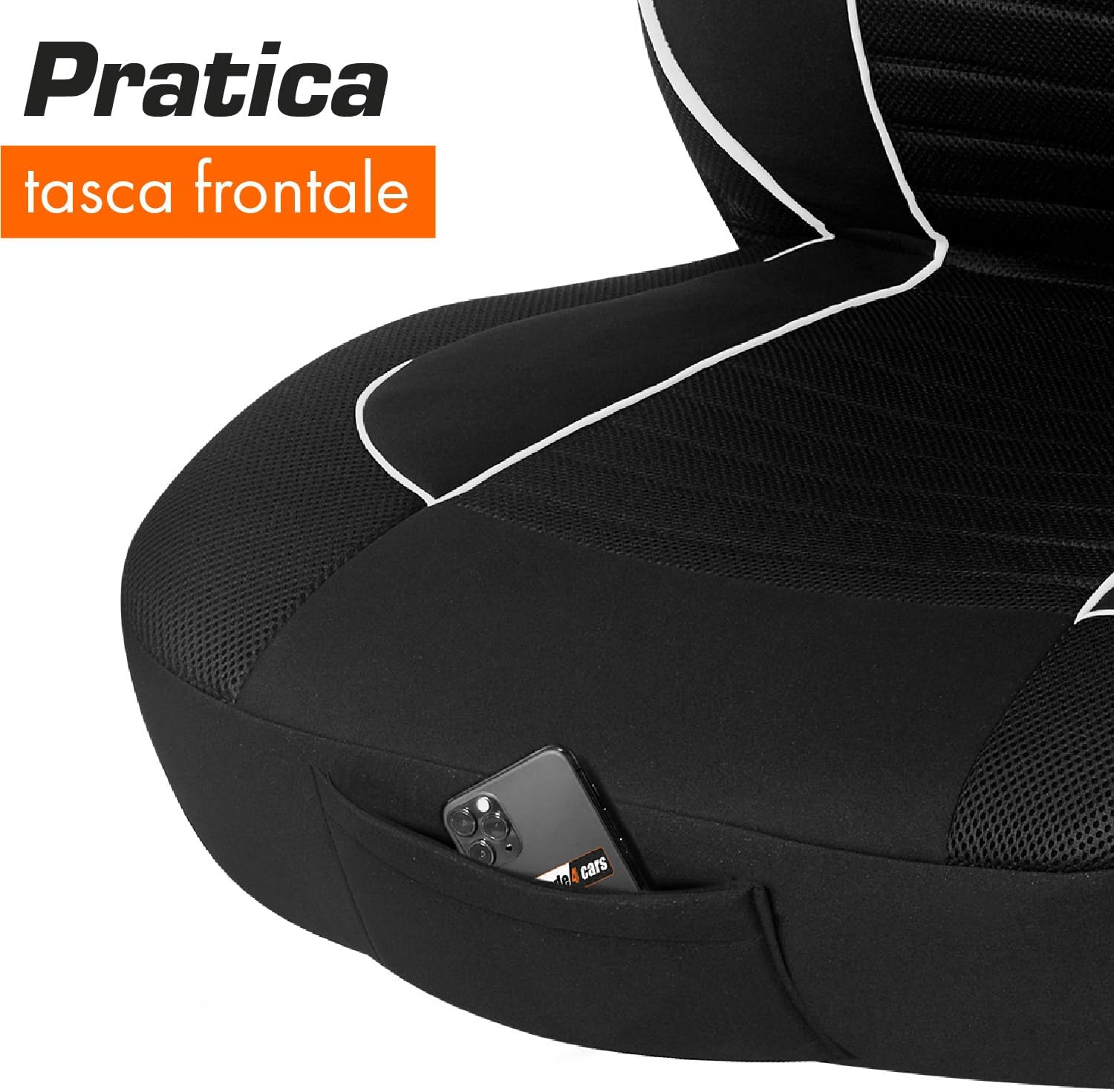 Detalle 2 de Upgrade4cars Coprisedili Auto Universale con Poggiatesta Integrato Nero Bianco