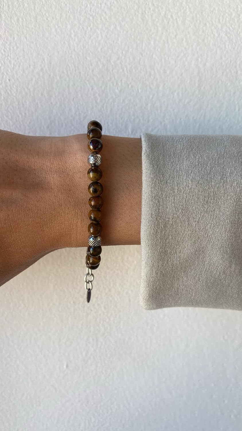 Thumbnail 2 de 10:10 Bracciale Occhio di Tigre acciaio inox 21 cm