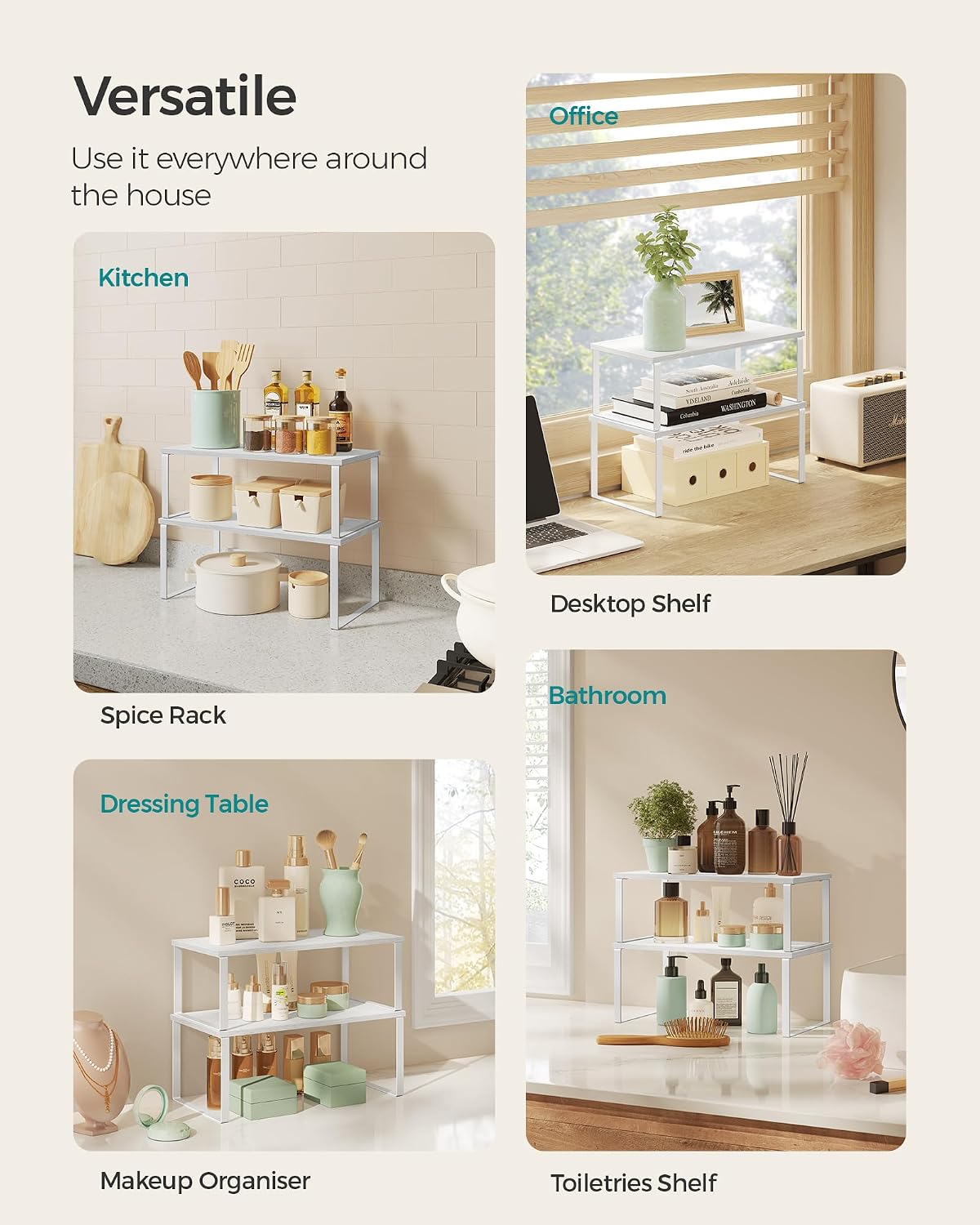 Thumbnail 4 de SONGMICS KCS025W01 Expandable Spice Rack Set, Stackable Steel and Particleboard