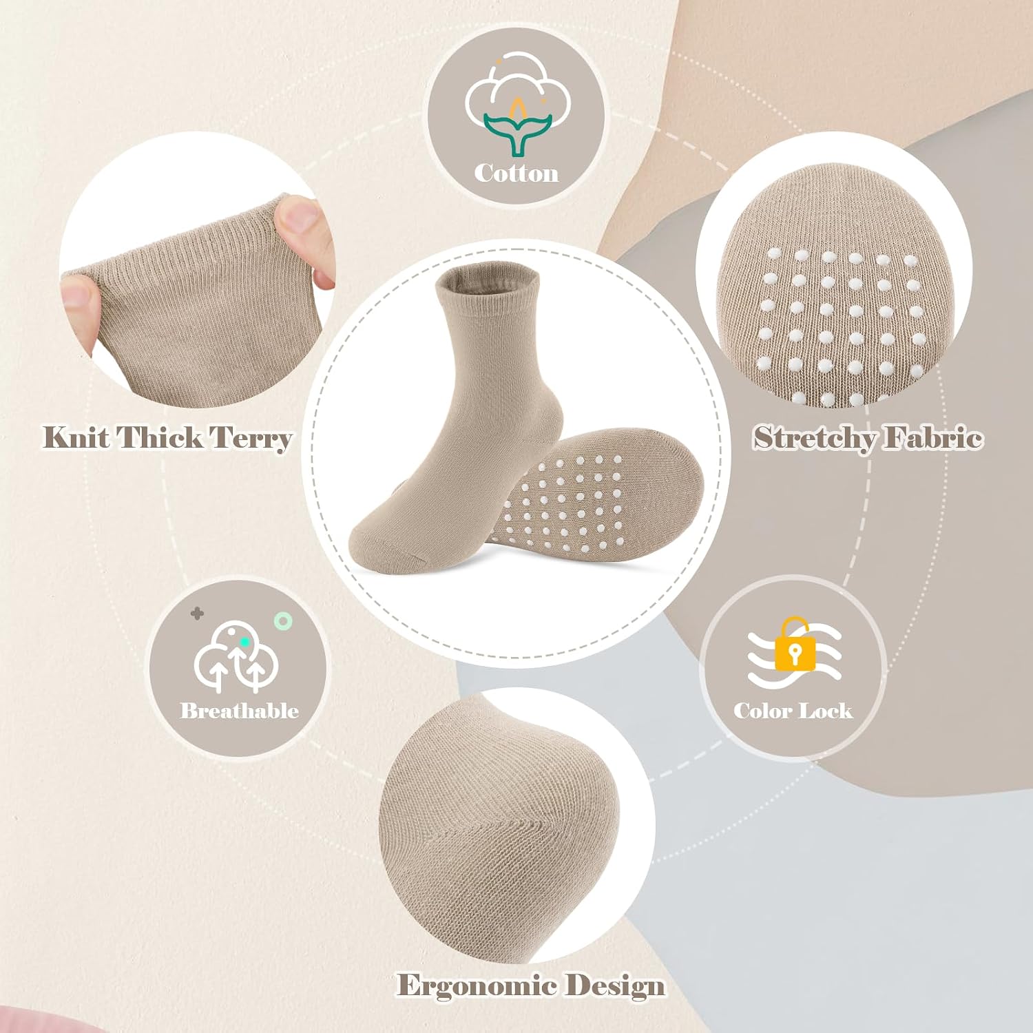 Detalle 2 de JAKIDAR Baby Crew Socks, 12-Pack Cotton Blend with Non-Slip Sole Grips