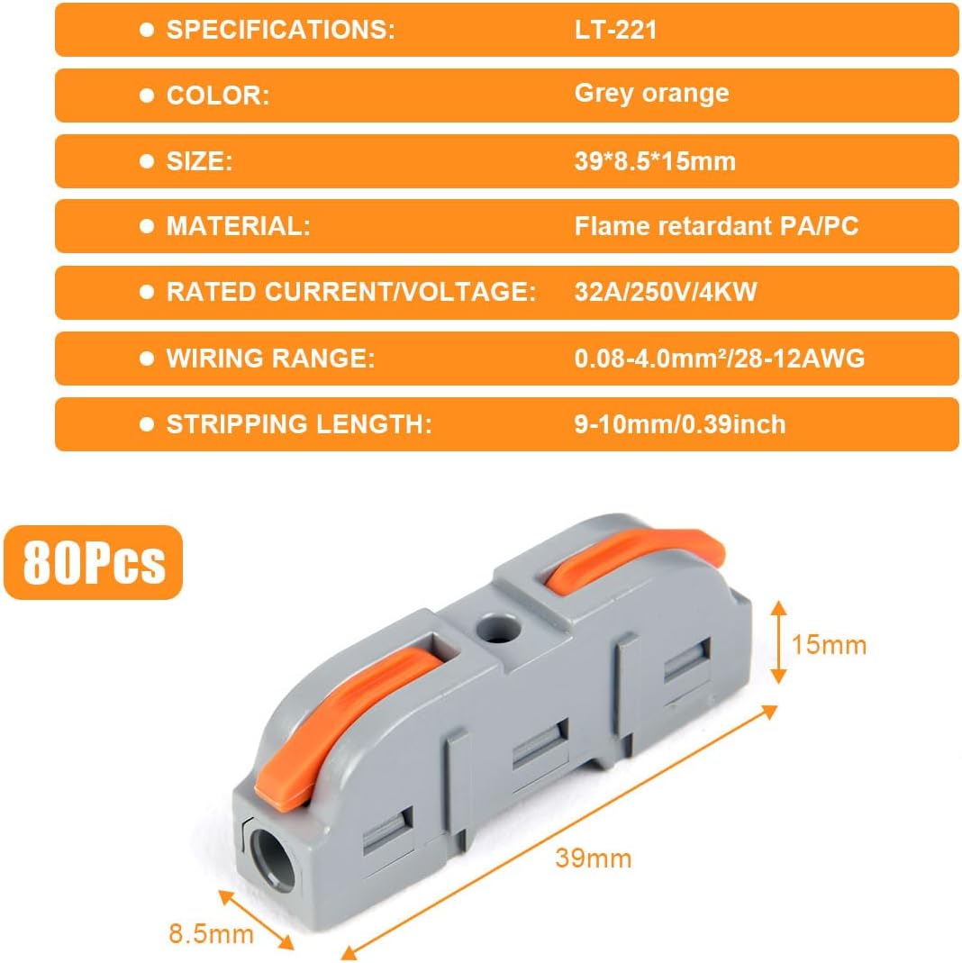 Thumbnail 1 de flintronic Wire Connectors: 80Pcs Quick Dual Wire Terminal Block, 2 Pin Peel-Free Push-Type Design