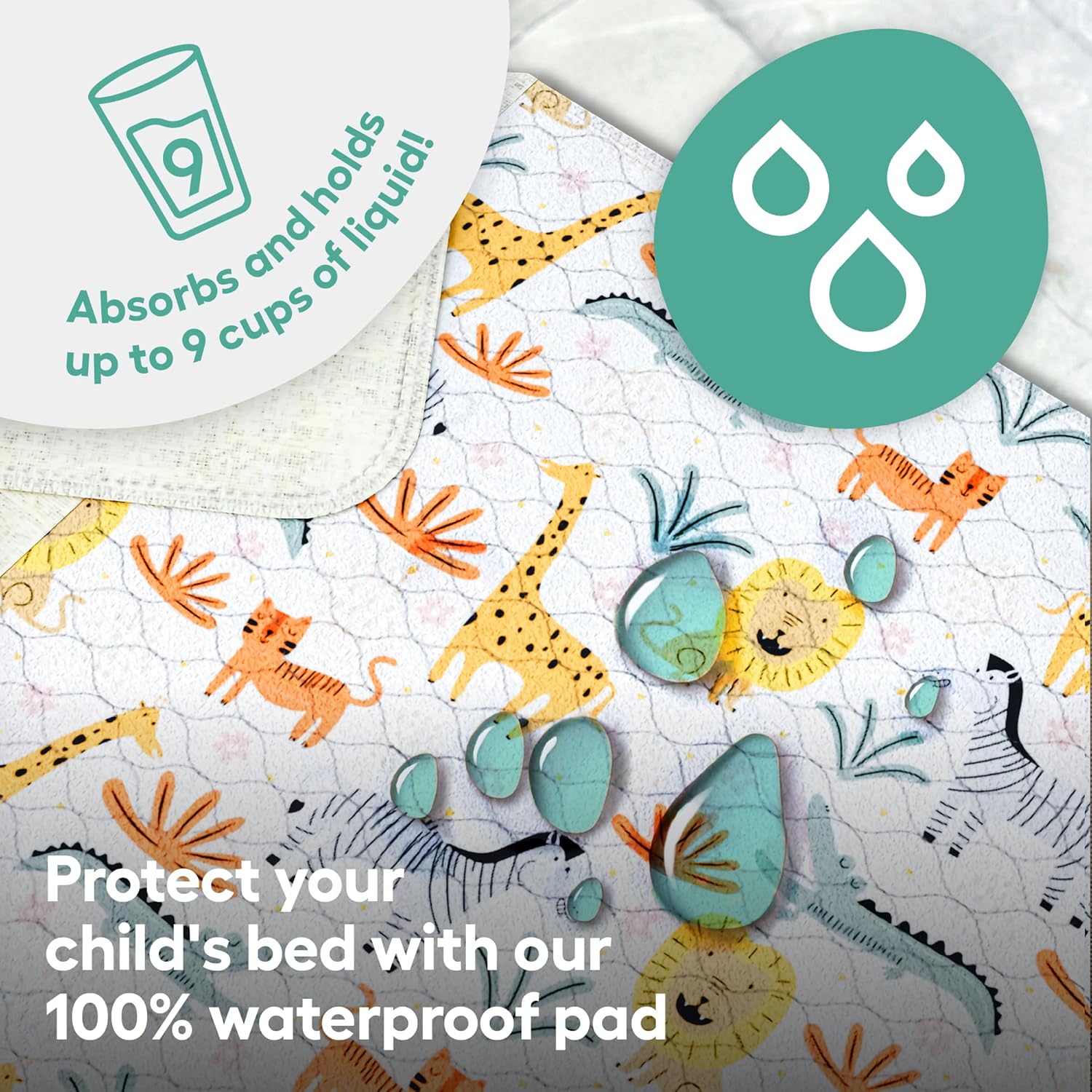 Thumbnail 2 de Manowie Potty Training Bed Pads | Washable 100% Waterproof Single Mattress Protector (86x91cm) Safari Animals