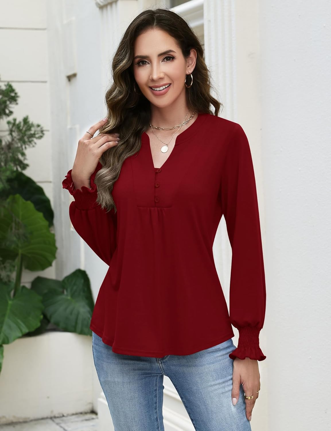 Thumbnail 1 de Rapbin Damen Tunika-Shirt mit V-Ausschnitt, Knopfleiste und Kurzarm-Optik (Polyester/Viskose/Elasthan)