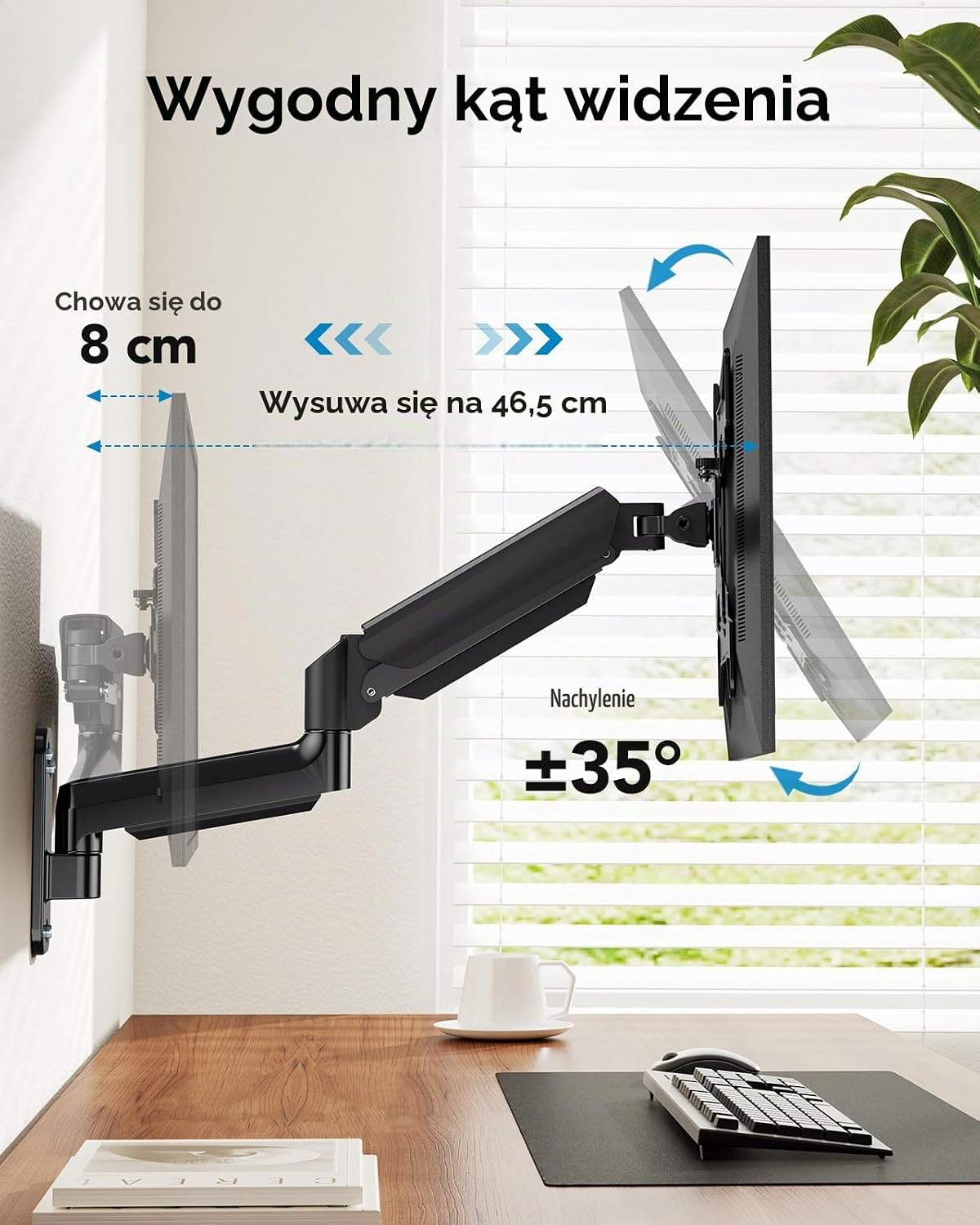 Detalle 2 de HUANUO HNWSS4 – uchwyt ścienny do monitora 24–35”, VESA 75–200 mm, 3–12 kg