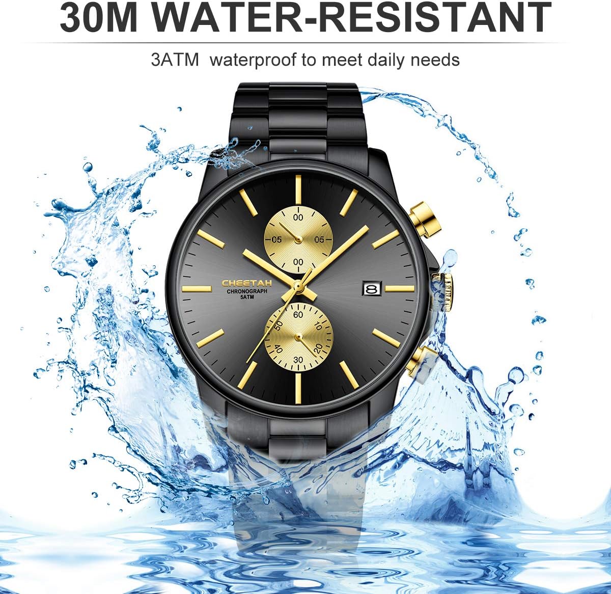Detalle de Affute orologi da uomo in acciaio inox e metallo, stile casual impermeabile con cronografo al quarzo e datario