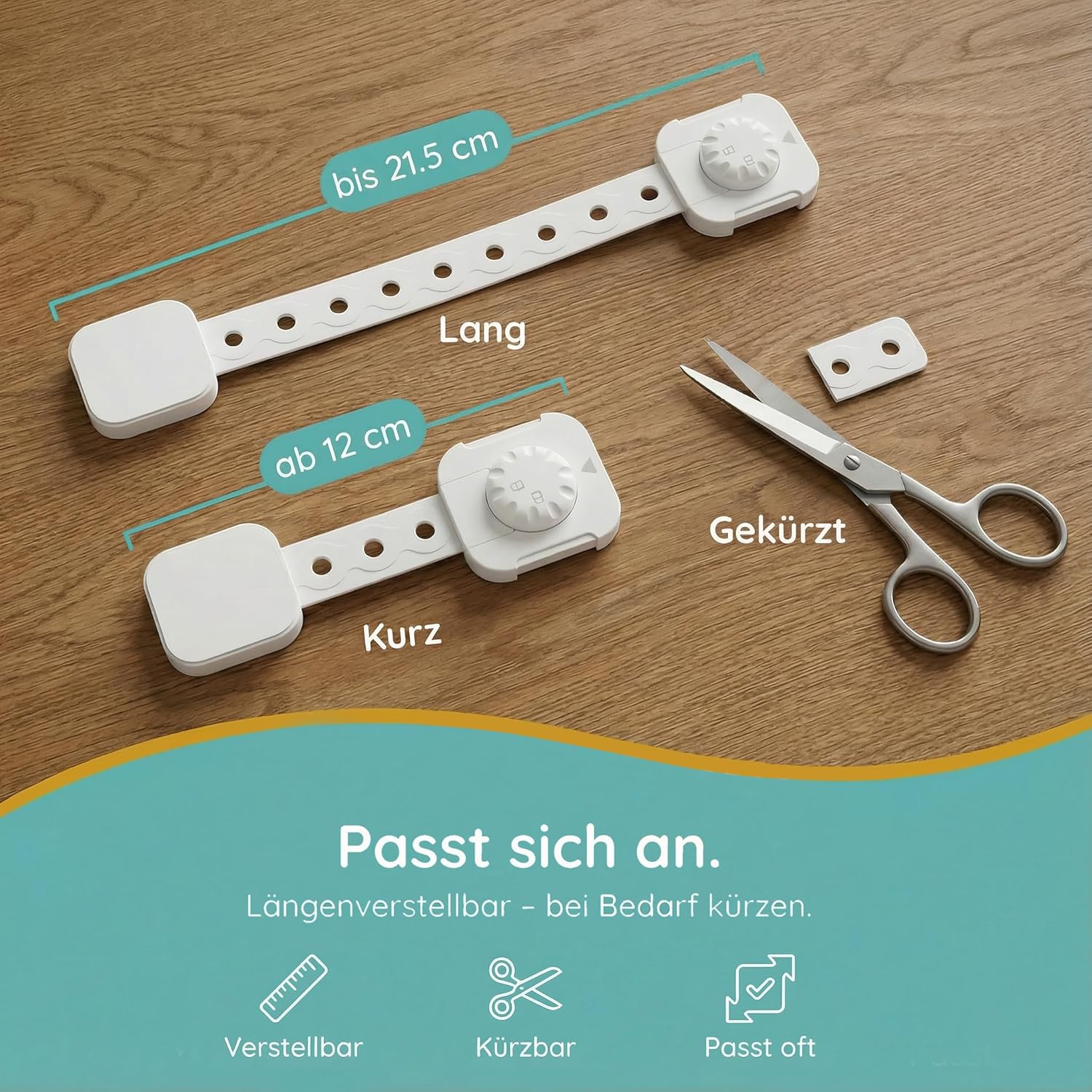 Thumbnail 5 de Homery 6x Kindersicherung Schrank – schubladensicherung mit 3M-Kleber, längenverstellbar (ohne Bohren)