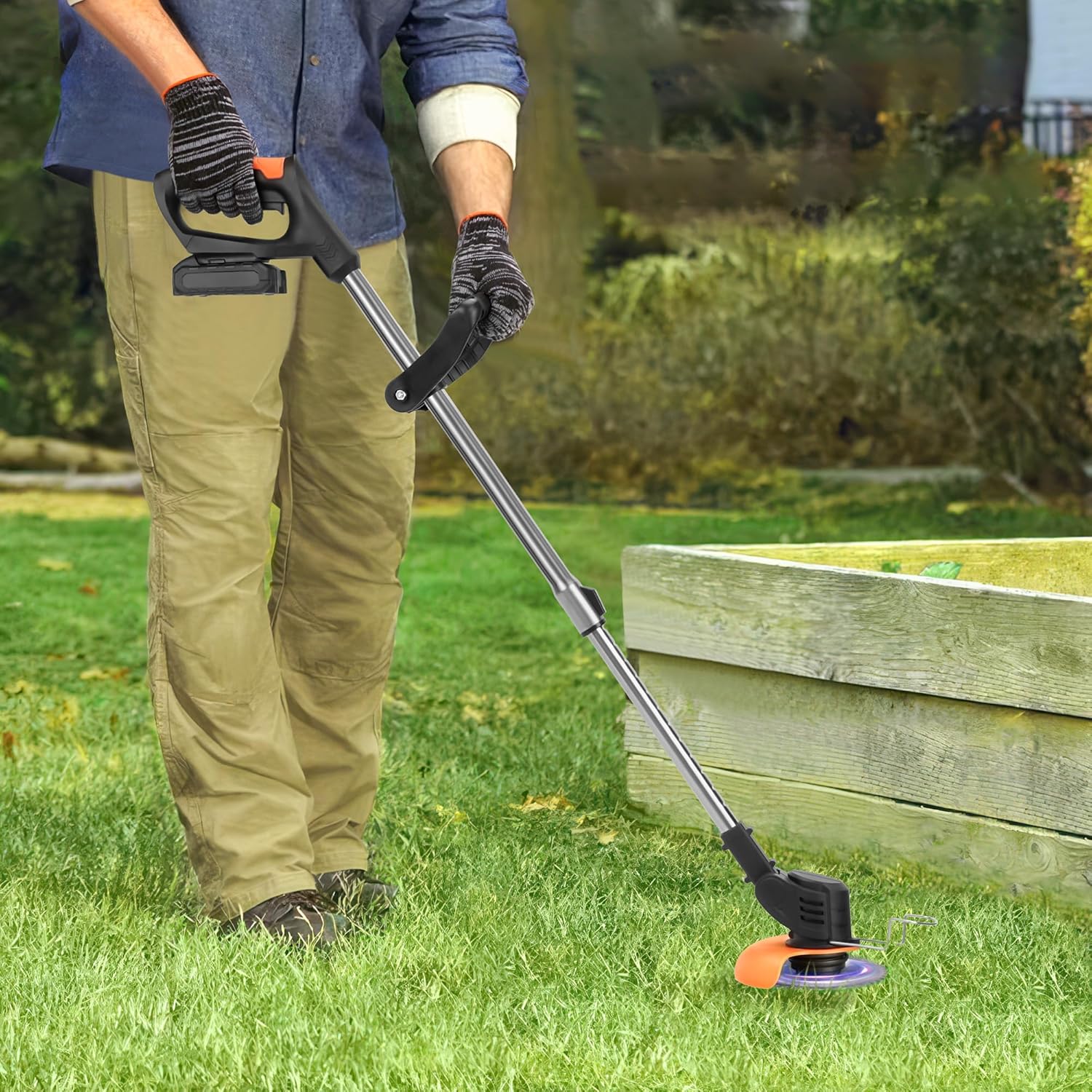 Detalle 2 de DJROLL Cordless Grass Trimmer with Charger and 2 Battery (21V) – adjustable telescopic edger with 17 blades