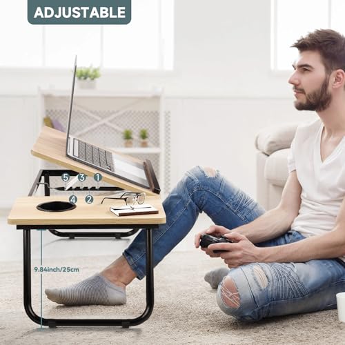 Detalle de BTGGG Laptop Bed Table (Maple) – Portable Foldable Desk with 5-Level Height Adjustment