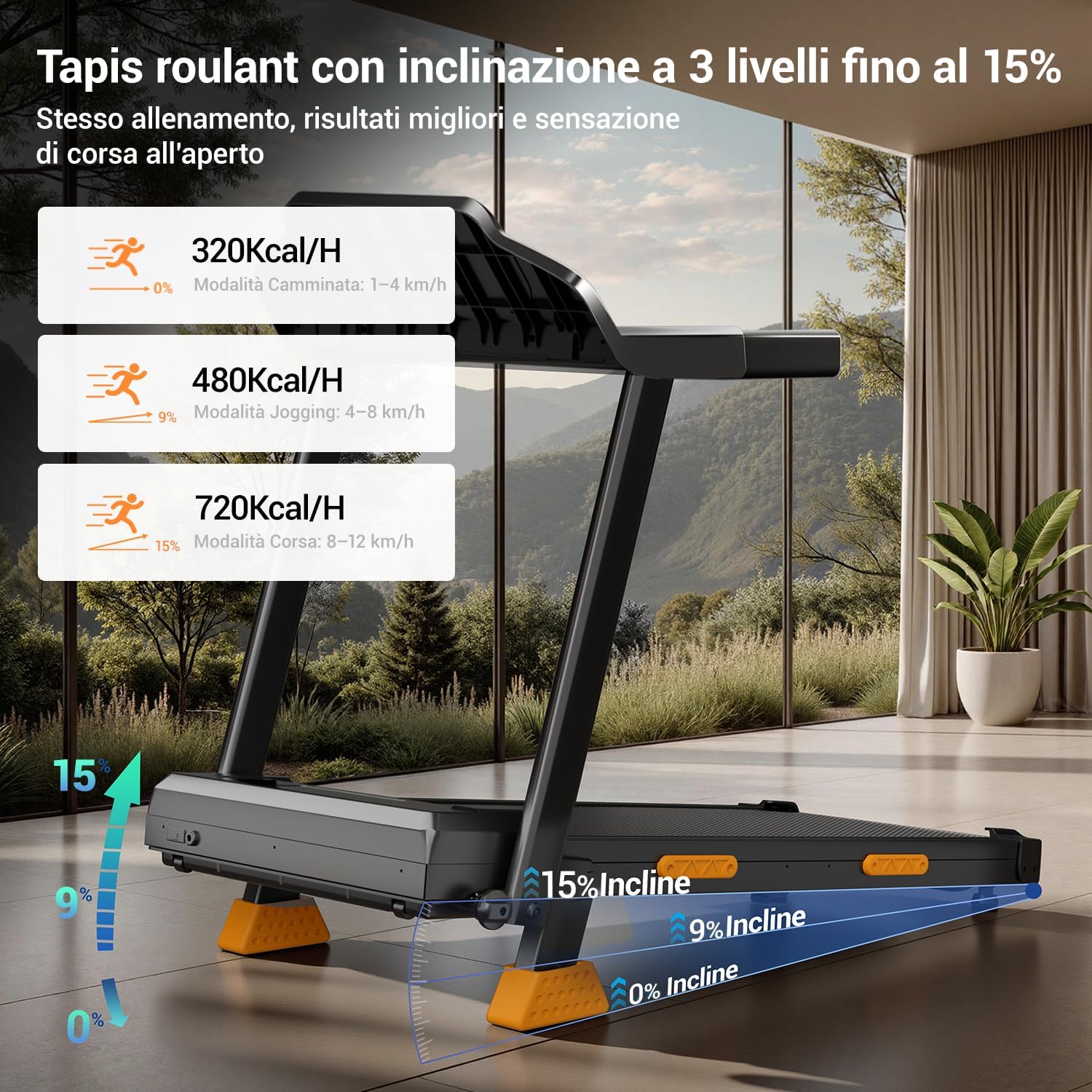 Thumbnail 1 de CURSOR FITNESS CURSOR Tapis Roulant Salvaspazio con inclinazione 15% – allenamento domestico versatile