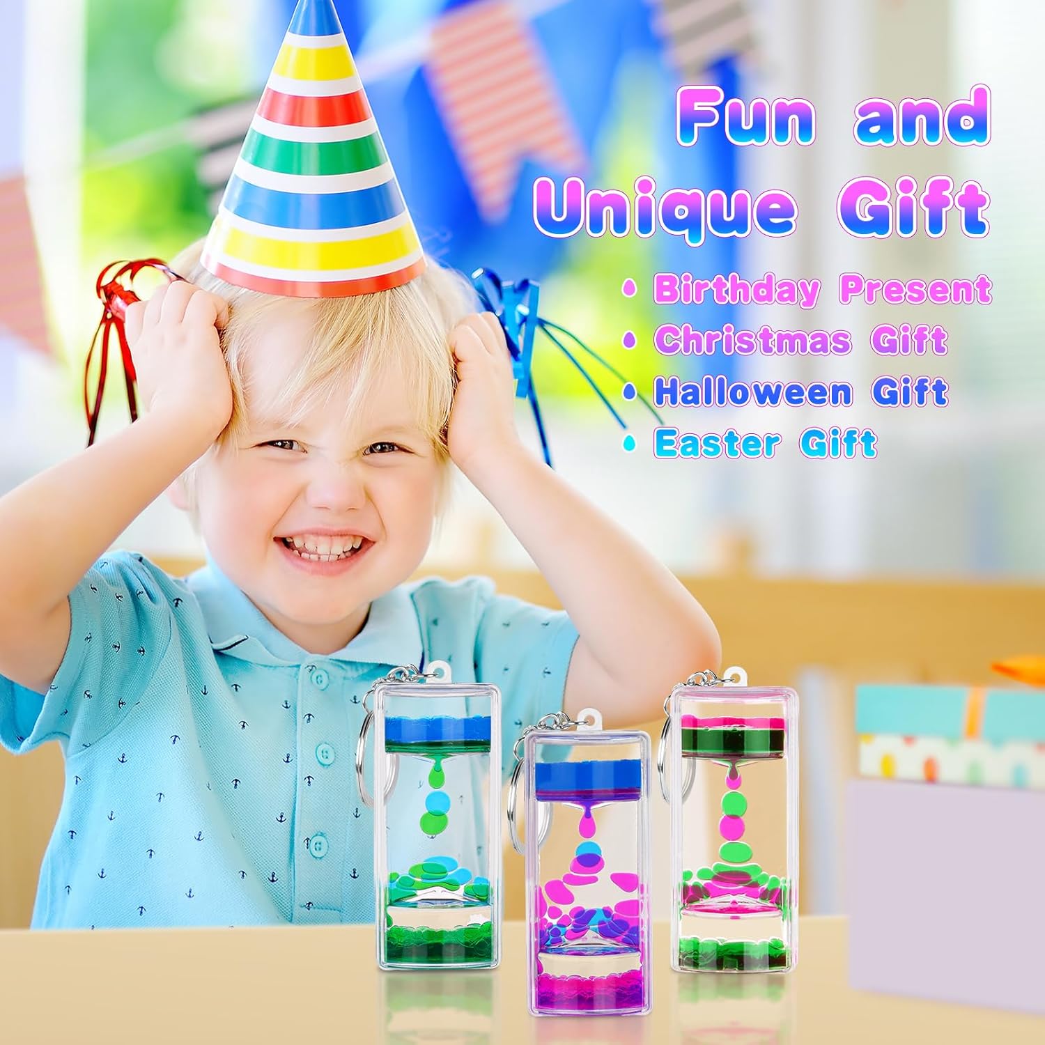 Thumbnail 3 de OSDUE Liquid Timers Sanduhr-Schlüsselanhänger-Set mit 4 Farben (flüssige Bewegungsblasen) – für Stressabbau und Spiel