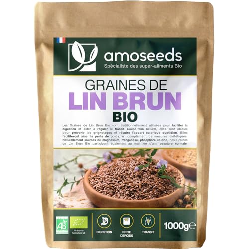 Detalle de Graines de Lin Brun Entières BIO 1kg – Oméga-3, Fibres, Sans Gluten | Amoseeds