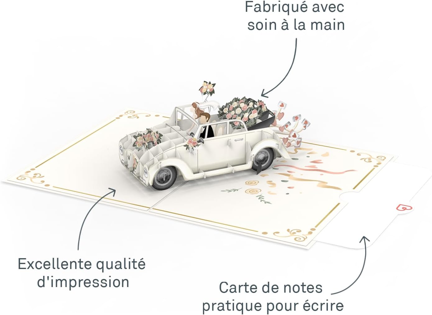Thumbnail 1 de papercrush® Carte pop-up Voiture de Mariage « just married » 3D — carte de vœux élégante pour offrir de l’argent