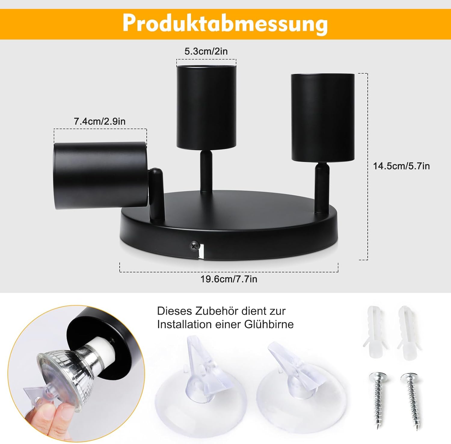 Thumbnail 4 de Smanu Deckenstrahler 3-flammig schwenkbar (GU10) in Schwarz, dreh- und neigbar – ohne Leuchtmittel